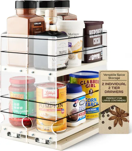 Miniatura 11 de Vertical Spice - Organizador de especias deslizante grande extraíble - 2 cajones individuales de 1 nivel - Soporte de condimentos con ruedas de alta