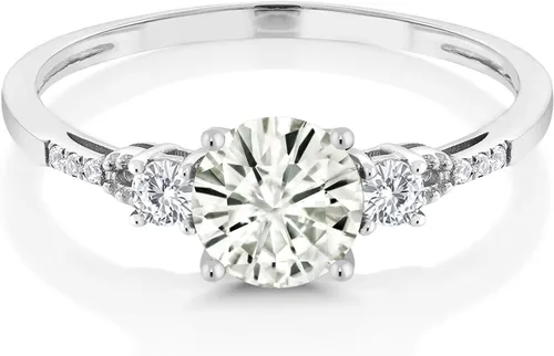 Miniatura 70 de Gem Stone King Anillo de compromiso de 3 piedras preciosas redondas de oro blanco de 10 quilates con piedra natal de 0.236 in con piedra natal
