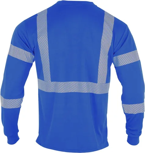 Miniatura 3 de VENDACE 3 piezas de camisetas de seguridad reflectantes de alta visibilidad de manga larga para trabajo en construcción para hombres Clase 3 Azul