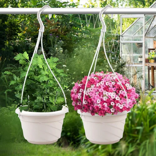 Miniatura 5 de 4 macetas colgantes de plástico, 5.9 pulgadas de diámetro x 3.54 pulgadas de alto, macetas pequeñas para plantas de flores, soporte de cadena