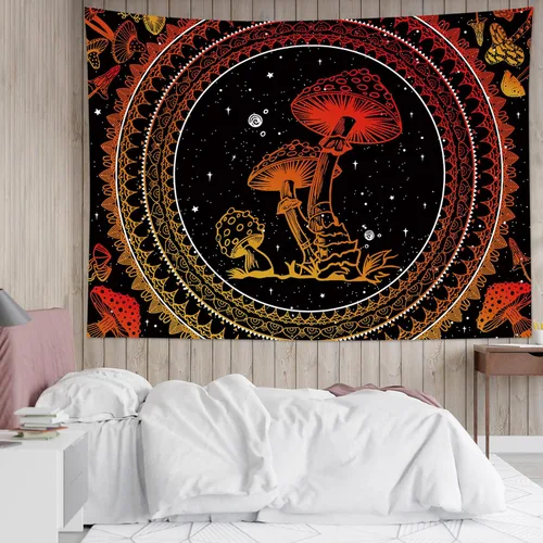 Miniatura 29 de SCECALA Tapiz bohemio de hongos, mandala blanco y negro para colgar en la pared para dormitorio, decoración bohemia del hogar, 60 x 40 pulgadas