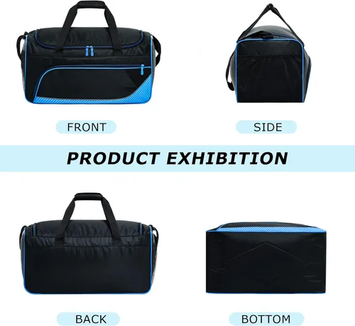 Miniatura 4 de Uarition Bolsa de gimnasio para hombre, 21 pulgadas, grande, para viajes y deportes, AzulNegro, Bolsa de gimnasio para hombre