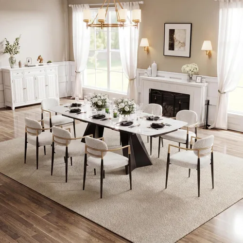 Miniatura 15 de Mesa de comedor extensible con extensión, 65"-95" piedra sinterizada rectangular, superficie con aspecto de mármol, para 6-12 personas, base