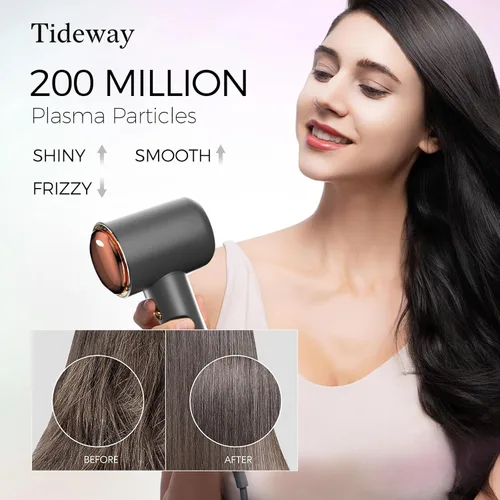 Miniatura 3 de Tideway Secador de pelo profesional de alta velocidad iónico 110,000 RPM, secador de pelo compacto con difusor magnético, secado rápido con motor