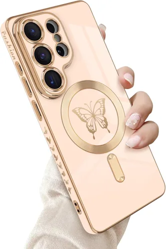 Miniatura 25 de Newseego Funda magnética para Samsung Galaxy S21 Plus 5G, bonita funda de lujo con borde chapado de mariposa para mujeres, niñas y hombres, TPU