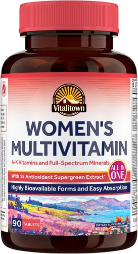 Vitalitown Multivitamínico para mujer, multivitaminas metiladas y multiminerales, vitaminas A-K, hierro, zinc, superverdes y más, bienestar de la