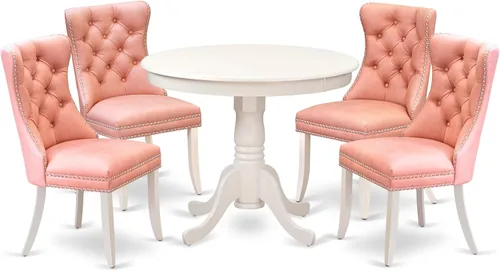 Miniatura 20 de East West Furniture ANDA5-LWH-12 - Juego de cocina de 5 piezas que contiene una mesa de comedor redonda con pedestal y 4 sillas Parson tapizadas