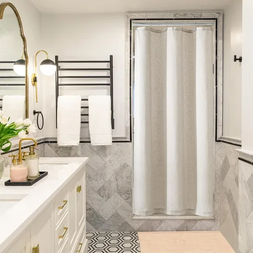 Miniatura 2 de Cortina de ducha de lino de avena 36x72 para cabina de ducha, cortinas neutras grisáceas beige de lino para baño, decoración bohemia de baño