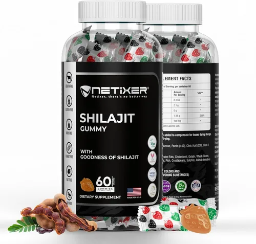Gomitas Shilajit – Sabor Tamarindo – 60 unidades – Apoya la energía, la resistencia y la vitalidad – Vegana, sin gelatina, sin gluten, sin OMG – 60