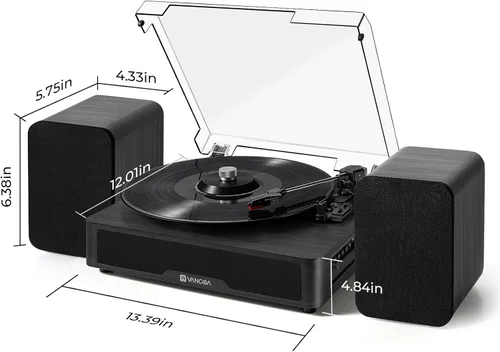 Miniatura 9 de VANGOA Tocadiscos de vinilo, tocadiscos de 3 velocidades con receptor Bluetooth, altavoces estéreo integrados, color negro
