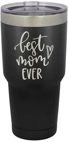 BEST MOM EVER - Vaso negro de 30 onzas con popote y tapa superior deslizante, taza de viaje de acero inoxidable | Comparar con Yeti Rambler