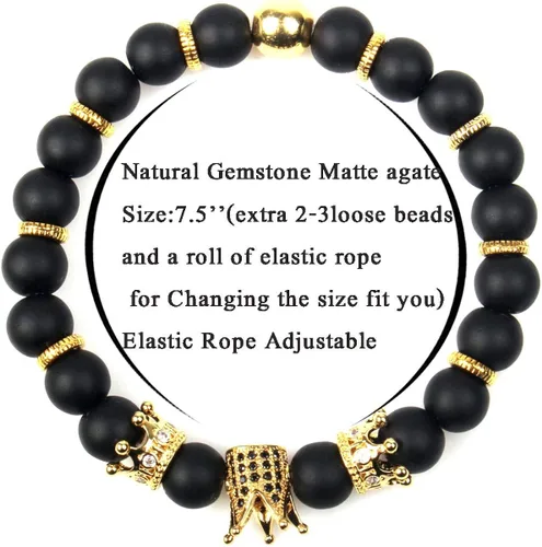 Miniatura 2 de Gvusmil - Brazalete de cuentas con corona imperial lujosa de rey y su reina para parejas, dije de regalo de joyería de Navidad para hombre y mujer