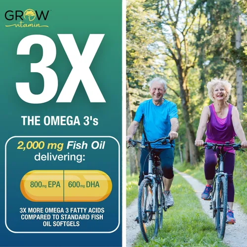 Miniatura 2 de grow vitamin Aceite de pescado OmegaVita: 800 mg EPA 600 mg DHA Omega 3 Suplemento para el corazón, cerebro e inmunológico, suplemento de aceite