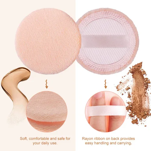Miniatura 2 de 5 esponjas para polvo, aplicador de algodón redondo de maquillaje, soplo de aire con cinta, polvo facial para suelto y base, 3.15 pulgadas (naranja)