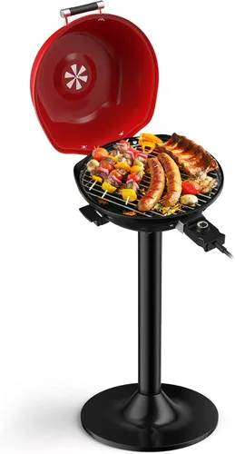 Giantex Parrilla eléctrica para interiores y exteriores, parrilla portátil de 1600 W con rejilla antiadherente extraíble, temperatura ajustable, Rojo