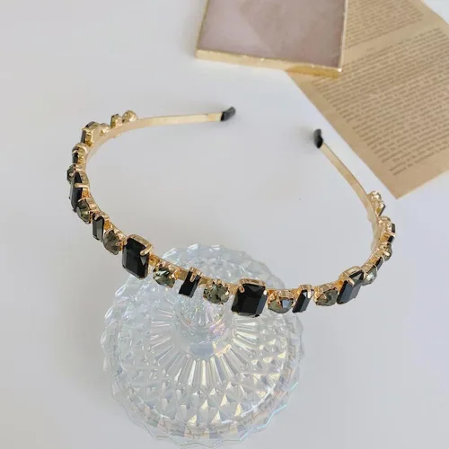 Miniatura 2 de Wiwpar Diademas de diamantes de imitación para mujeres y niñas, bandas elásticas para la cabeza delgadas con diamantes de imitación vintage, Negro