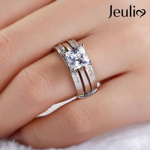 Miniatura 6 de Jeulia Anillo de compromiso de circonita cúbica grabada de 4.37 quilates para mujer, anillo de compromiso de diamantes para mujer, solitario