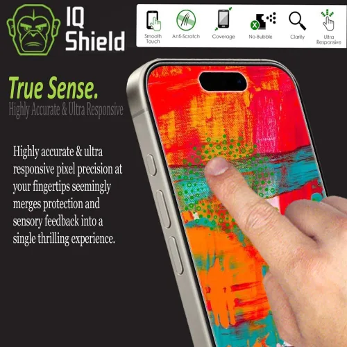 Miniatura 9 de IQShield Paquete de 2 protectores de pantalla para iPhone 15 Pro Max, fácil de instalar, ultra fino, antiarañazos, antiburbujas, resistente a