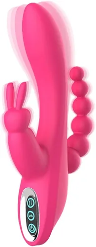 Vibrador de punto G con forma de conejo para mujeres, estimulación del clítoris con 7 potentes vibraciones, Adorime recargable 3 en 1 masajeador