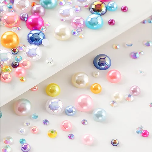Miniatura 4 de Diamantes de imitación de perlas con parte trasera plana para manualidades, 1.06 oz, 1400 unidades (0.079 a 0.394 pulgadas), resina media redonda