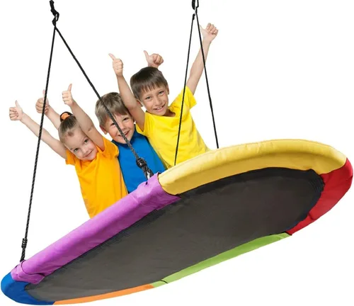DORTALA Columpio ovalado, columpio de árbol de 60 pulgadas con alturas ajustables de 40 a 63 pulgadas y cuerda de múltiples capas para niños y