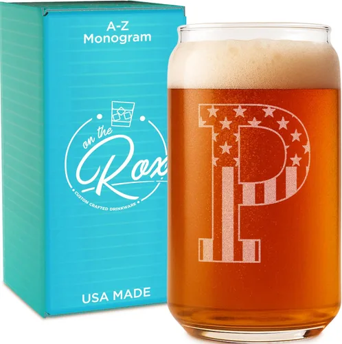 Miniatura 17 de Vaso en forma de lata de cerveza con monograma grabado - bandera de EE.UU.
