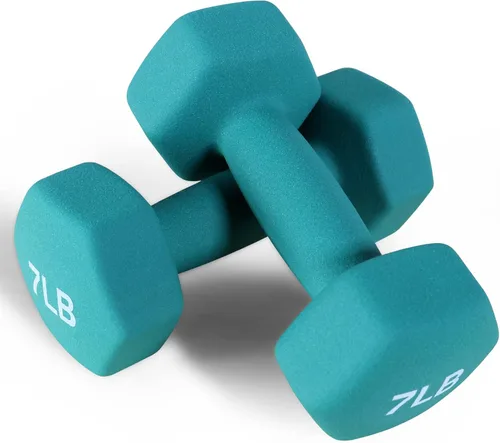Miniatura 12 de Fitvids Neoprene Dumbbell Hand Weights, Anti-Slip, Anti-roll, Hex Shape Colorful, Pair or Set with Stand