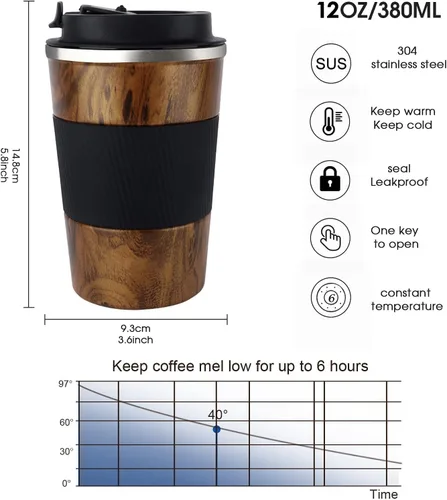 Miniatura 6 de KETIEE Taza de viaje, taza de café aislada de 12 onzas con tapa a prueba de fugas, taza de café de viaje de doble pared de acero inoxidable al vacío