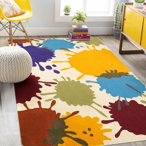 STARUIA Alfombra de Área Colorida, Alfombra de Aula de 5'x7' para Niños, Alfombras Lavables con Salpicaduras de Pintura para Sala de Juegos, Tinta