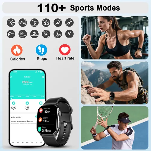 Miniatura 6 de Reloj inteligente, 2.01 pulgadas AMOLED reloj de fitness con pantalla táctil curvada para hombres y mujeres, IP68 impermeable, monitor de frecuencia