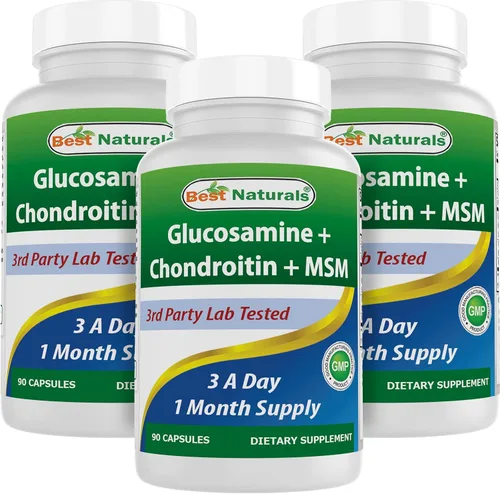 Best Naturals, Suplementos MSM de glucosamina condroitina, 2600 mg por porción, 90 cápsulas (90 unidades (paquete de 3))