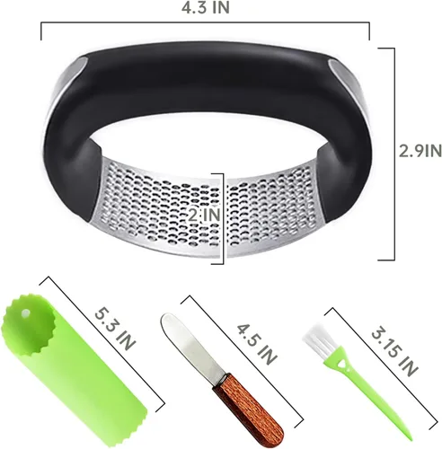 Miniatura 2 de Mecedora de prensa de ajo, trituradora de ajo de acero inoxidable, accesorios de cocina profesional, picadora de ajo con mango ergonómico, pelador