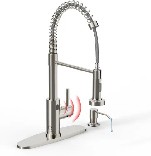Grifo de cocina sin contacto con dispensador de jabón, sensor de movimiento, resortes activados manos libres, grifo de una sola manija para