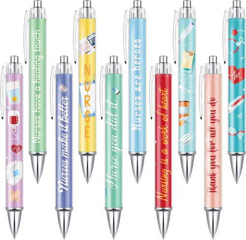 Miniatura 7 de Geyee 10 Piezas Bolígrafos de Enfermera Adorables Bolígrafos de Dibujos Animados Lindos Bolígrafos Retráctiles de Enfermería Divertidos de Tinta