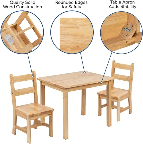 Miniatura 4 de Flash Furniture Kyndl - Juego de mesa y silla de madera maciza para niños, sala de juegos, dormitorio, cocina, juego de 3 piezas, color natural