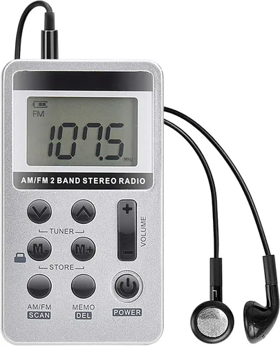 Radio portátil AM FM, Vnaovd Digital Tuning Radio de bolsillo personal con la mejor recepción, batería recargable, auriculares estéreo, pantalla de