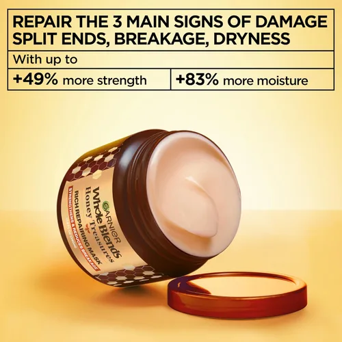 Miniatura 3 de Garnier Whole Blends Honey Treasures Máscara reparadora para cabello seco y dañado, 11.5 onzas líquidas, 2 unidades (el embalaje puede variar)