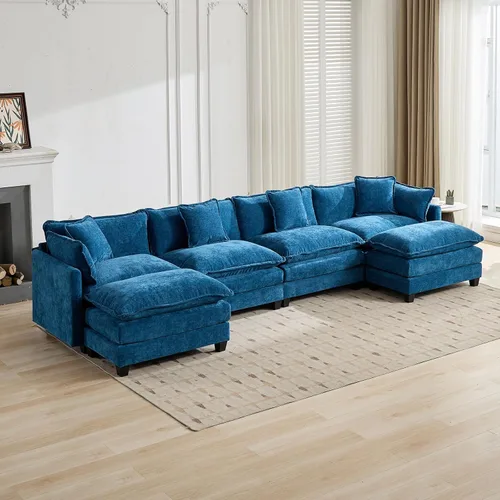 Miniatura 101 de Sofá modular negro de 111.5 pulgadas, sofás seccionales grandes de 3 plazas para sala de estar, sofá nube de tela de felpilla de gran