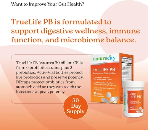 Miniatura 2 de NatureCity True-Life-PB - Mezcla de prebióticos y probióticos para mujeres y hombres, suplementos digestivos para la salud intestinal para mujeres