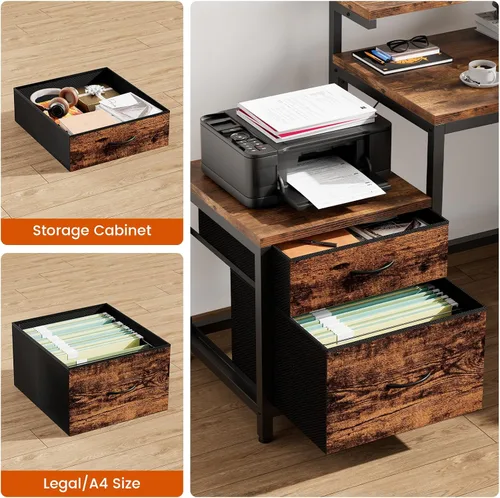 Miniatura 6 de REAHOME Escritorio en forma de L de 70 pulgadas con cajones de archivos y estantes de almacenamiento reversibles, escritorio de computadora con toma