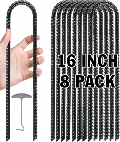 Miniatura 12 de Gtongoko Trampoline Stakes Heavy Duty, 12/16 Inch U-Shaped Ground Anchors, 8mm Galvanized Steel Rebar Wind Stakes for Trampoline Safety, Anti-Rust