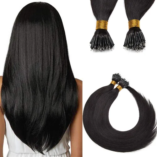 Miniatura 42 de SEGO Extensiones de cabello humano con micro cuentas, extensiones de cabello humano con micro bucle, lacio, natural, fusión fría, 1.76 oz/paquete