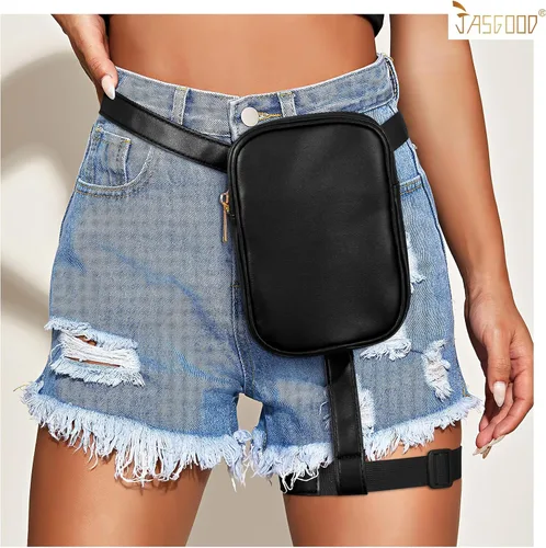 Miniatura 6 de JASGOOD Riñonera con arnés de muslo para mujer, bolsa de pierna caída, traje de Halloween, A-negro