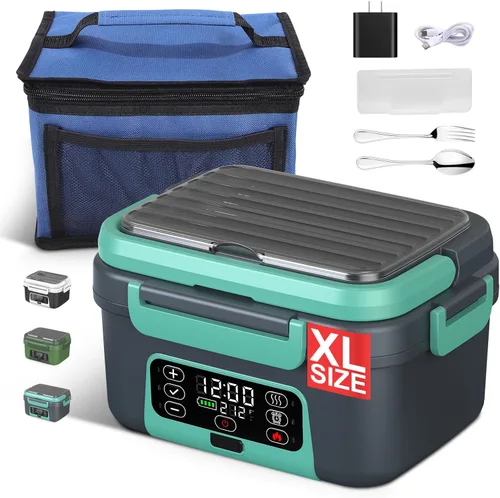 Miniatura 10 de Lonchera eléctrica inalámbrica con calefacción, 1.5L - 6.3 tazas, 20000 mAh, 100 W, recargable, calentador de alimentos inteligente con divisor