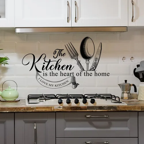 Miniatura 3 de Runtoo La Cocina es el Corazón del Hogar Pegatina de Pared Letras Negras de Tenedor y Cuchillo Frases Adhesivos de Pared Decoración de Pared