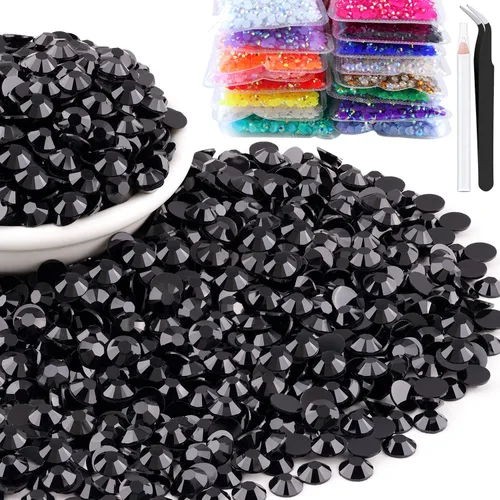 5000 diamantes de imitación de resina de 0.197 pulgadas a granel, diamantes de imitación redondos negros de gelatina con parte trasera plana, gemas