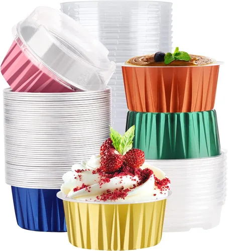 Miniatura 27 de EUSOAR Forros para cupcakes para hornear, 50 forros para magdalenas de 5 onzas, moldes de papel de aluminio desechables, recipientes de postre, 5