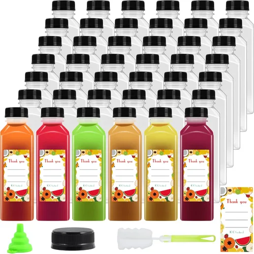 Miniatura 9 de 36 unidades de botellas de plástico de 8 onzas con tapas, botellas de jugo con tapas, recipientes reutilizables transparentes para bebidas a granel