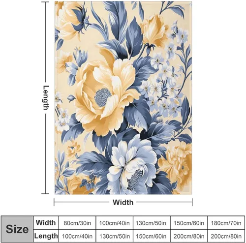Miniatura 2 de Mantas suaves y mantas para sofá, fina manta de franela de flores amarillas y azules polvorientas, manta de franela de flores amarillas y azules