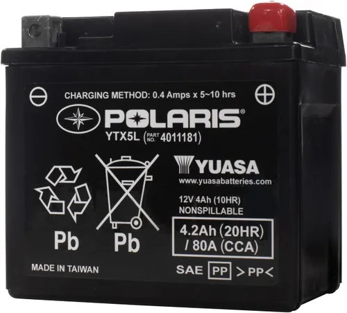 Polaris Batería de repuesto, Yuasa Ytx5L específica para SPORTSMAN Outlaw 50, Outlaw 90, Scrambler 50, Scrambler 90, SPORTSMAN 90,110, Predator 50,